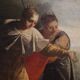 Antique Italian painting Moses saved from the waters from the 18th century