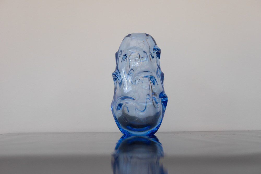 Mid-century modern crystal vase in pale blue by Börne Augustsson for Åseda