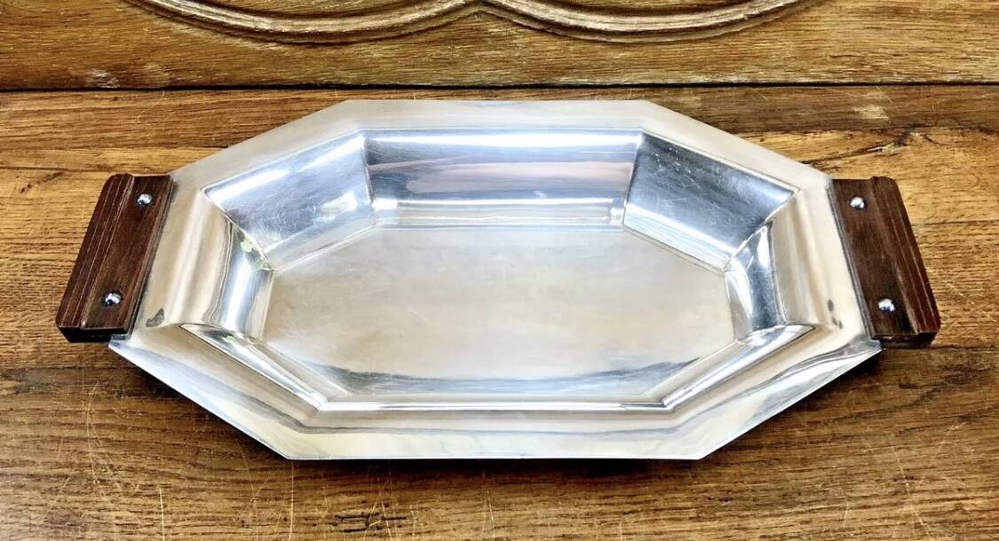 Bannette basket bread basket Art Deco silver metal Rosewood Christofle Alfenide