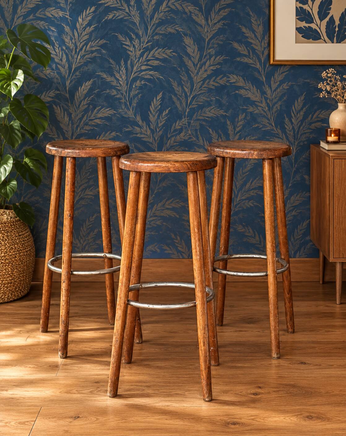 Set of 3 wooden bar stools