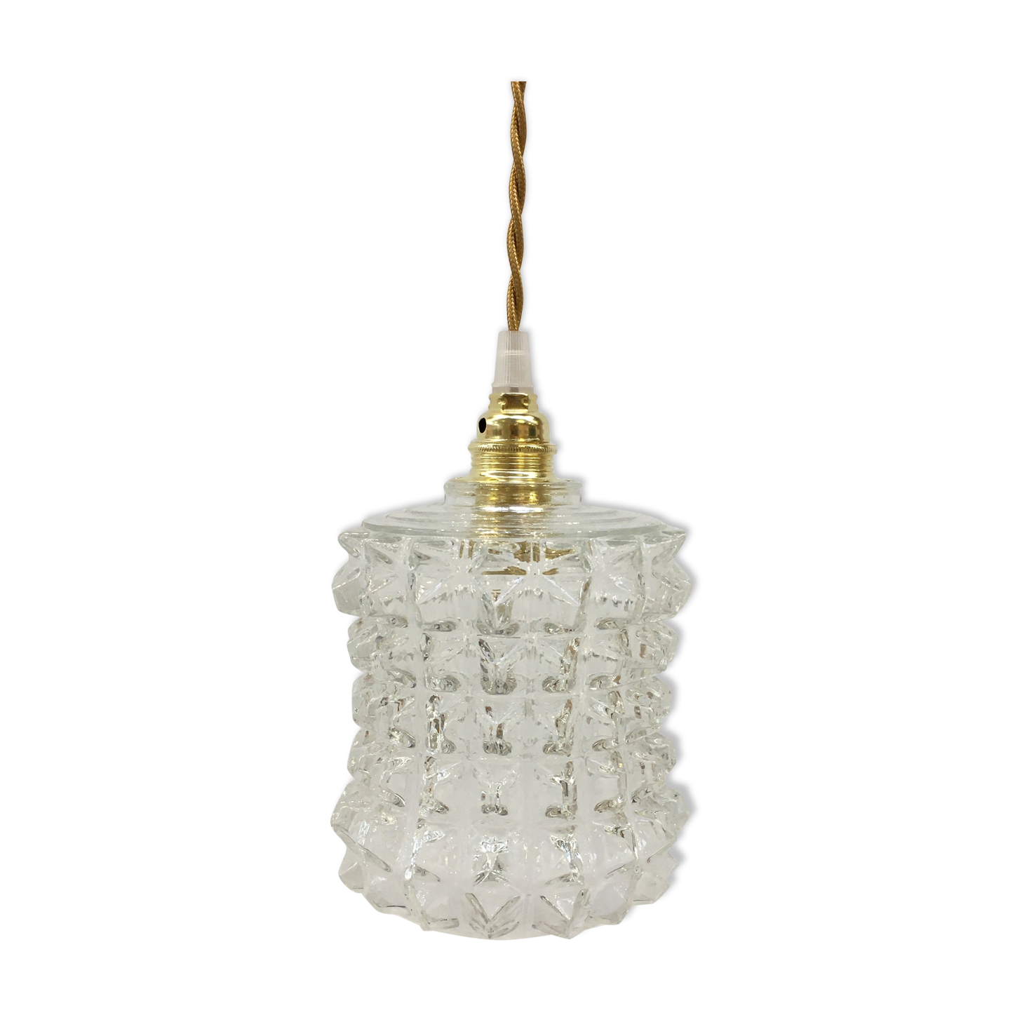 Vintage suspension in transparent diamond tip glass