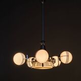 Art Deco Chrome and Glass Chandelier, 5 Globes, 1930s