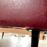 Vintage burgundy armchair, compass base in black metal and brass