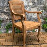 Barber's armchair in wood cannage and straw 1900