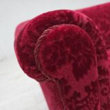 1950s, Danish 2-seater sofa, cherry-red furniture velour.