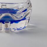 Vintage Murano Glass Ashtray: clear glass with cobalt-blue bubble, mid-century Italian design