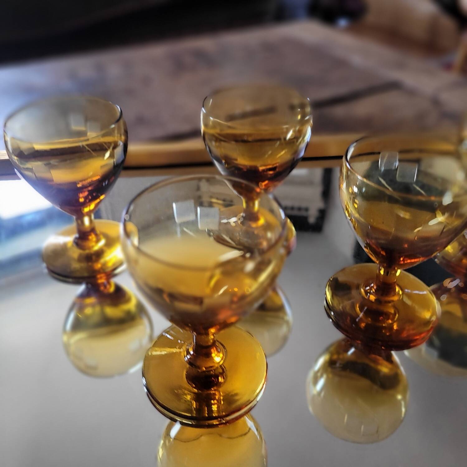 5 amber stemmed glasses – 1960s