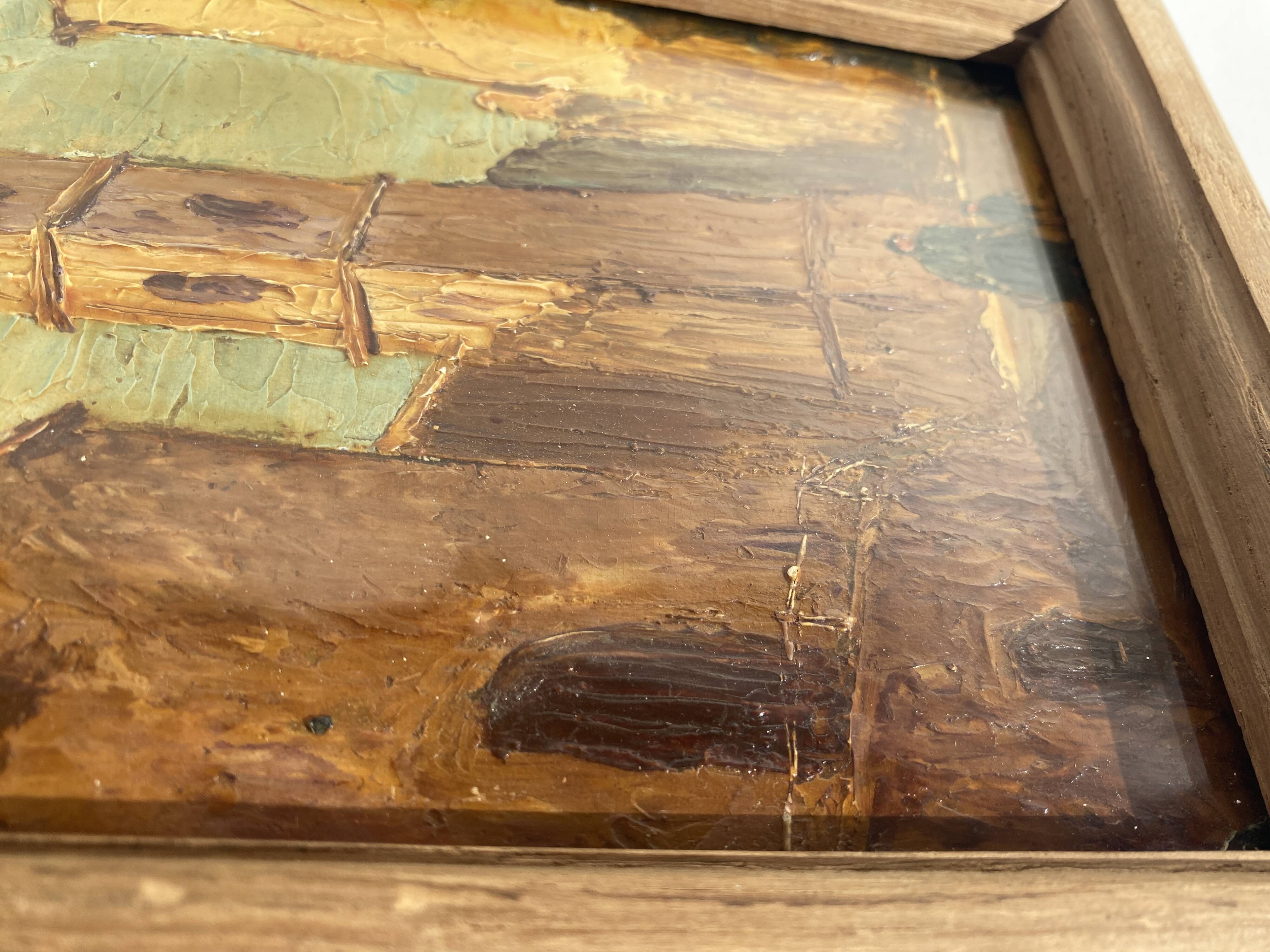Orientalist oil, wooden and glass frame