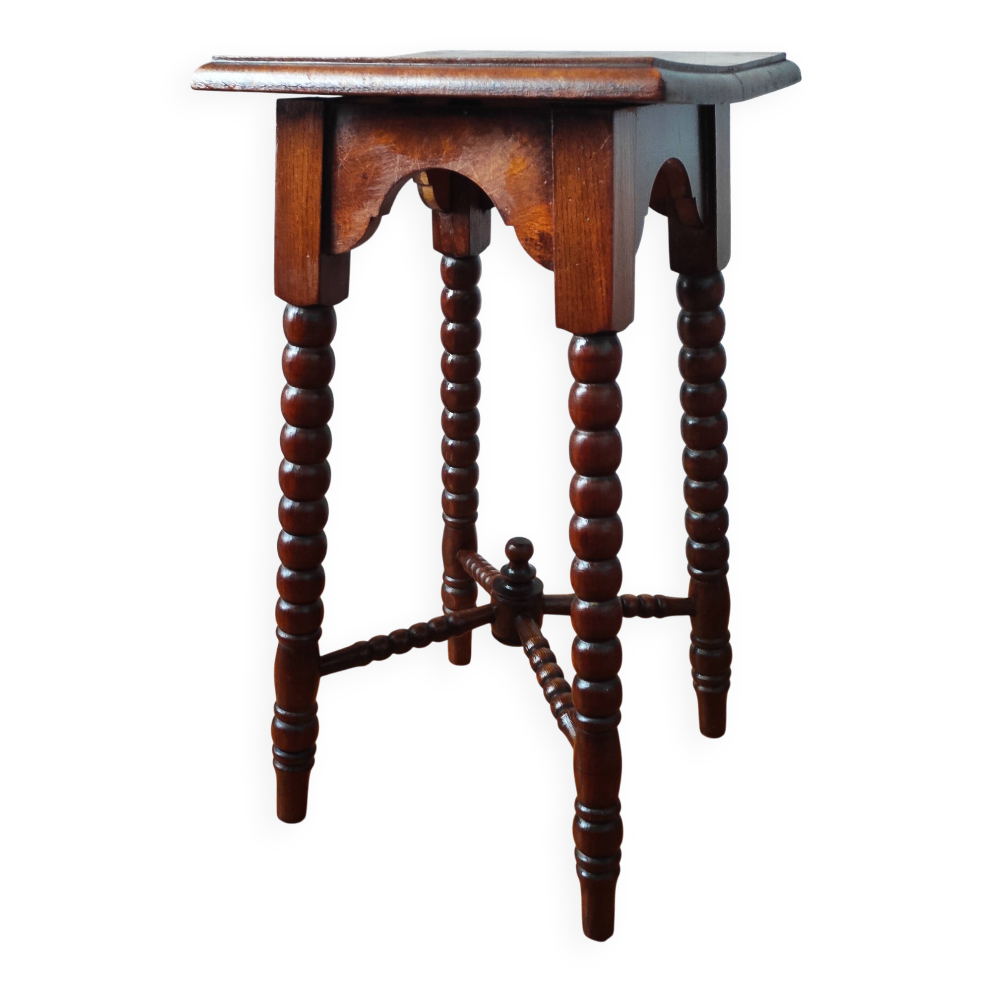 Antique turned wood spool stand