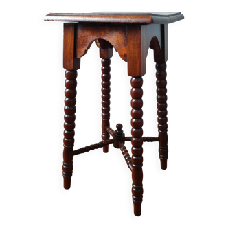 Antique turned wood spool stand