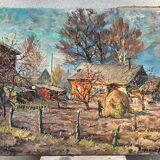 Early twentieth century oil on canvas / knife, Country hamlet, signature to identify