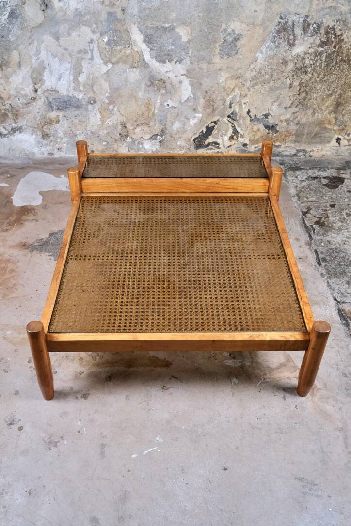 Cane and smoked glass coffee table, France, 1980.