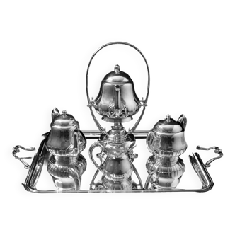 Christofle - 5pc. silver plated louis xv tea set - noble crown, like new !