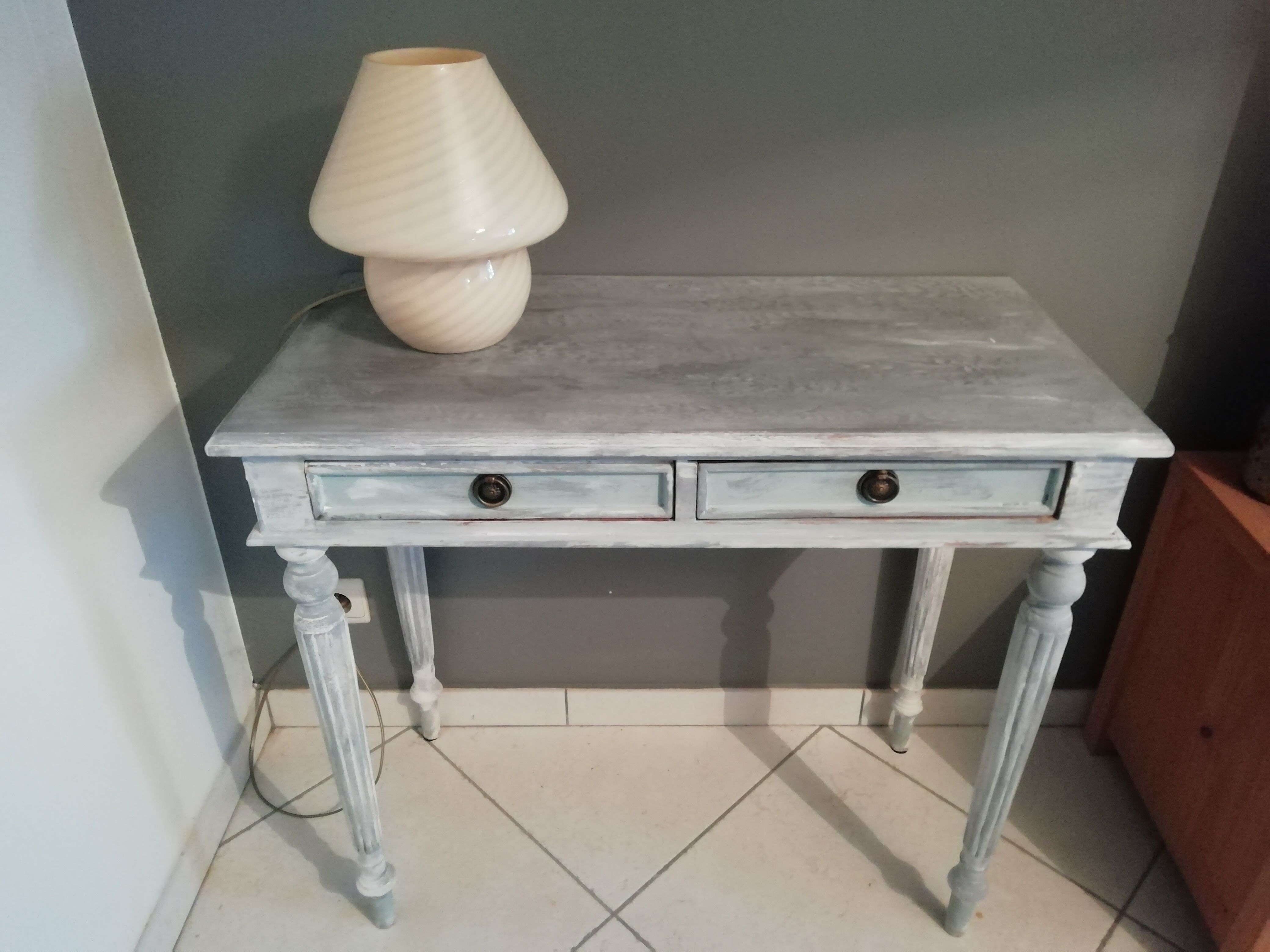 Desk / console painted and patinated 2 drawers