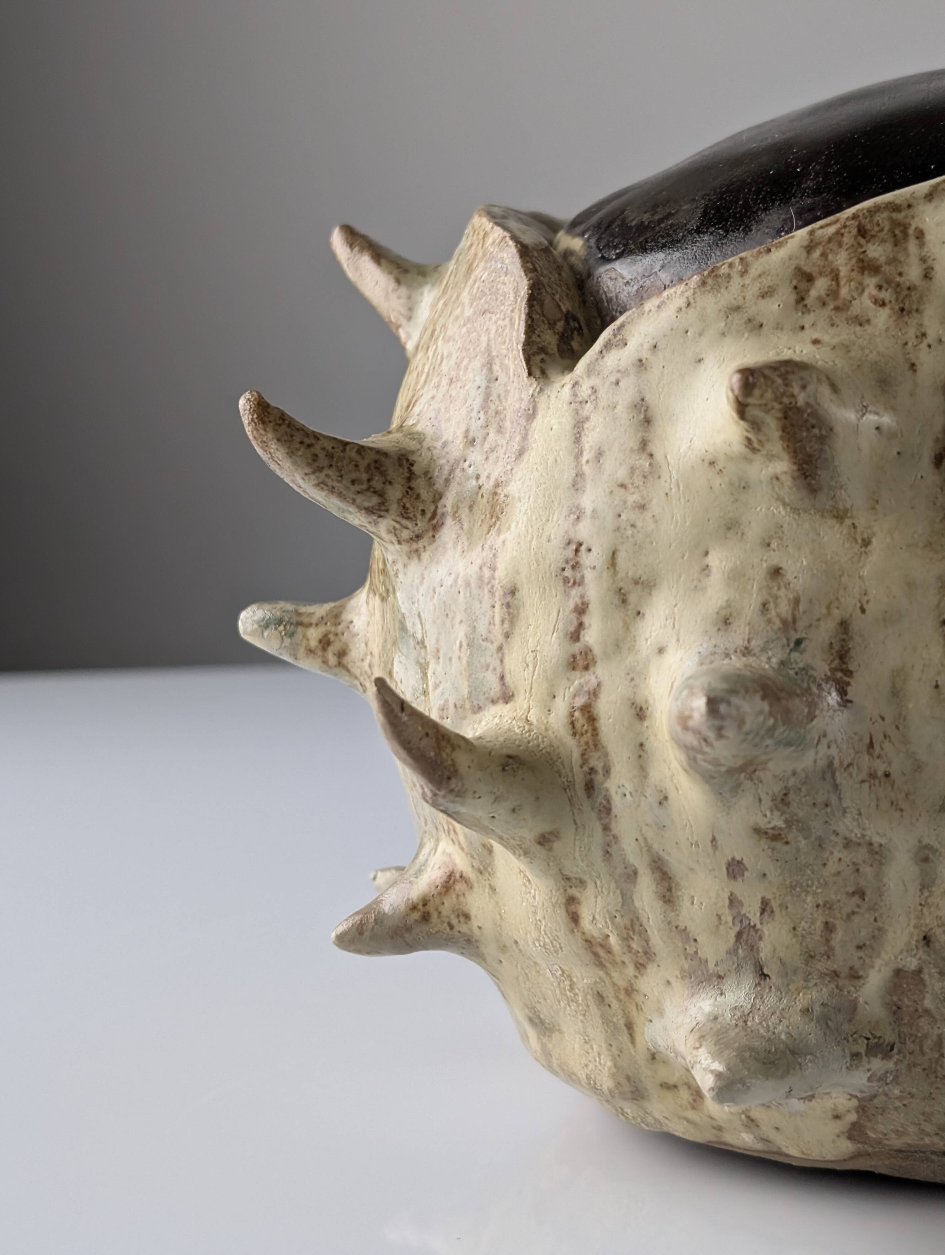 Large Organic Glazed Stoneware Chestnut Sculpture, 20th Century