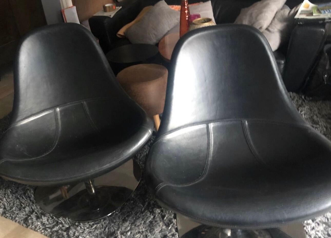 Ikea Tirup Black Leather Armchairs