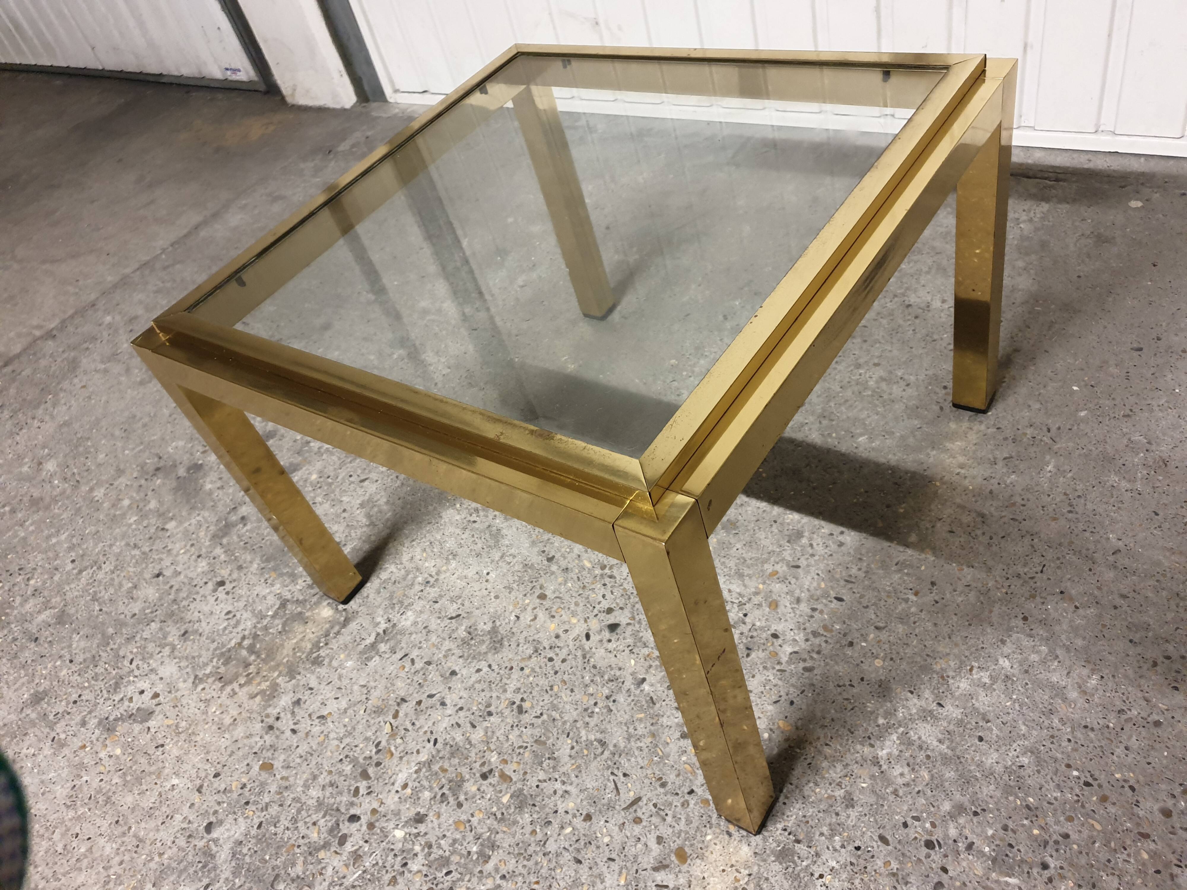 Small coffee table / Vintage brass and glass end table