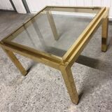 Small coffee table / Vintage brass and glass end table