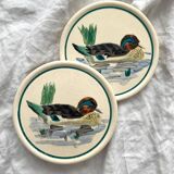 2 bottle coasters with duck decoration "Nimrod" Longwy earthenware