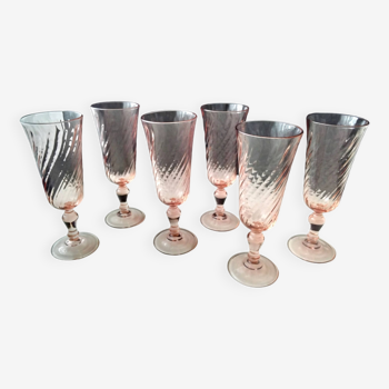 6 vintage Rosaline champagne flutes from Luminarc