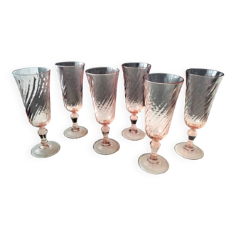 6 vintage Rosaline champagne flutes from Luminarc