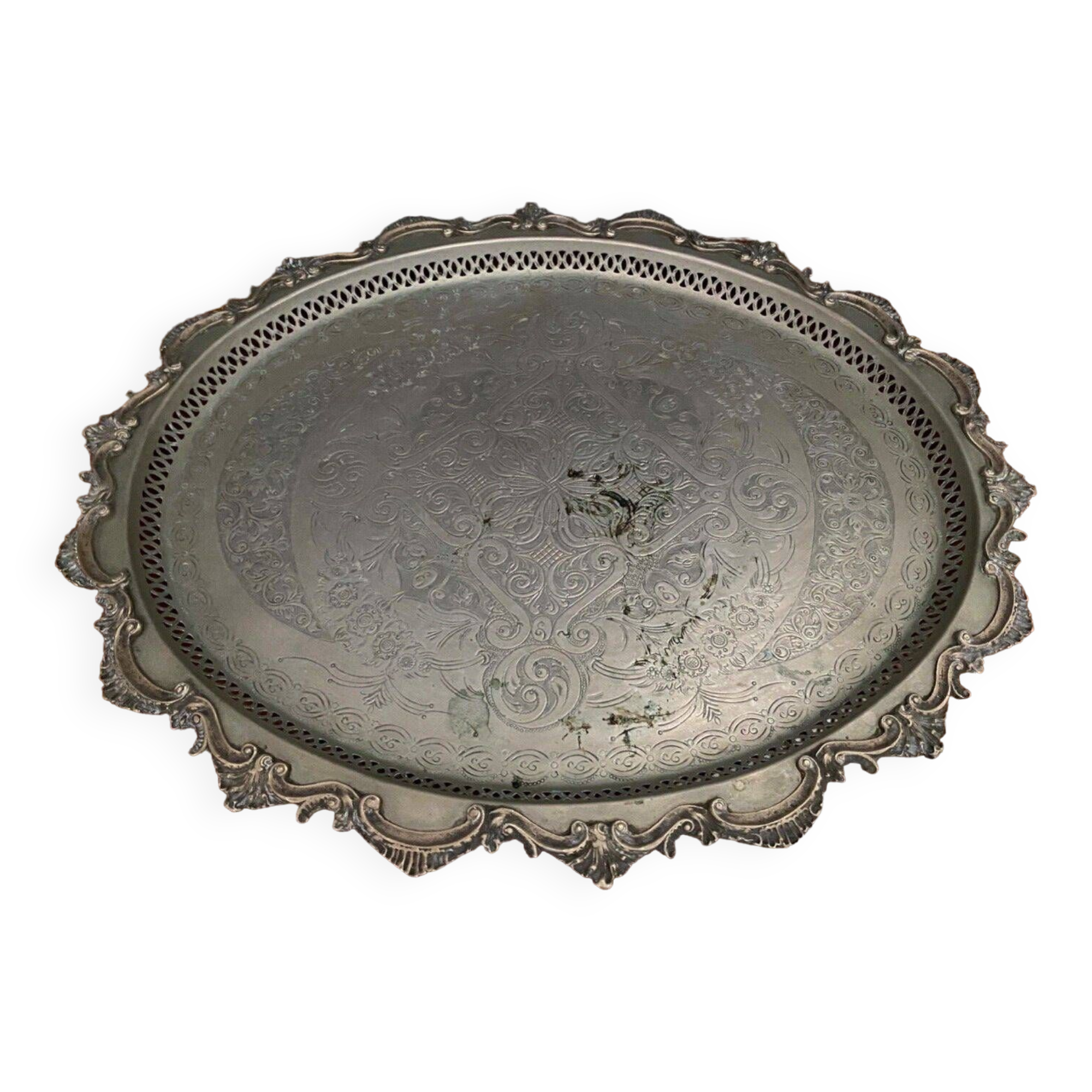 Plateau à thé oriental XXe gravé couleur métal