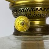 Kerosene lamp of patinated metal and shade of white opaline glass, 1860