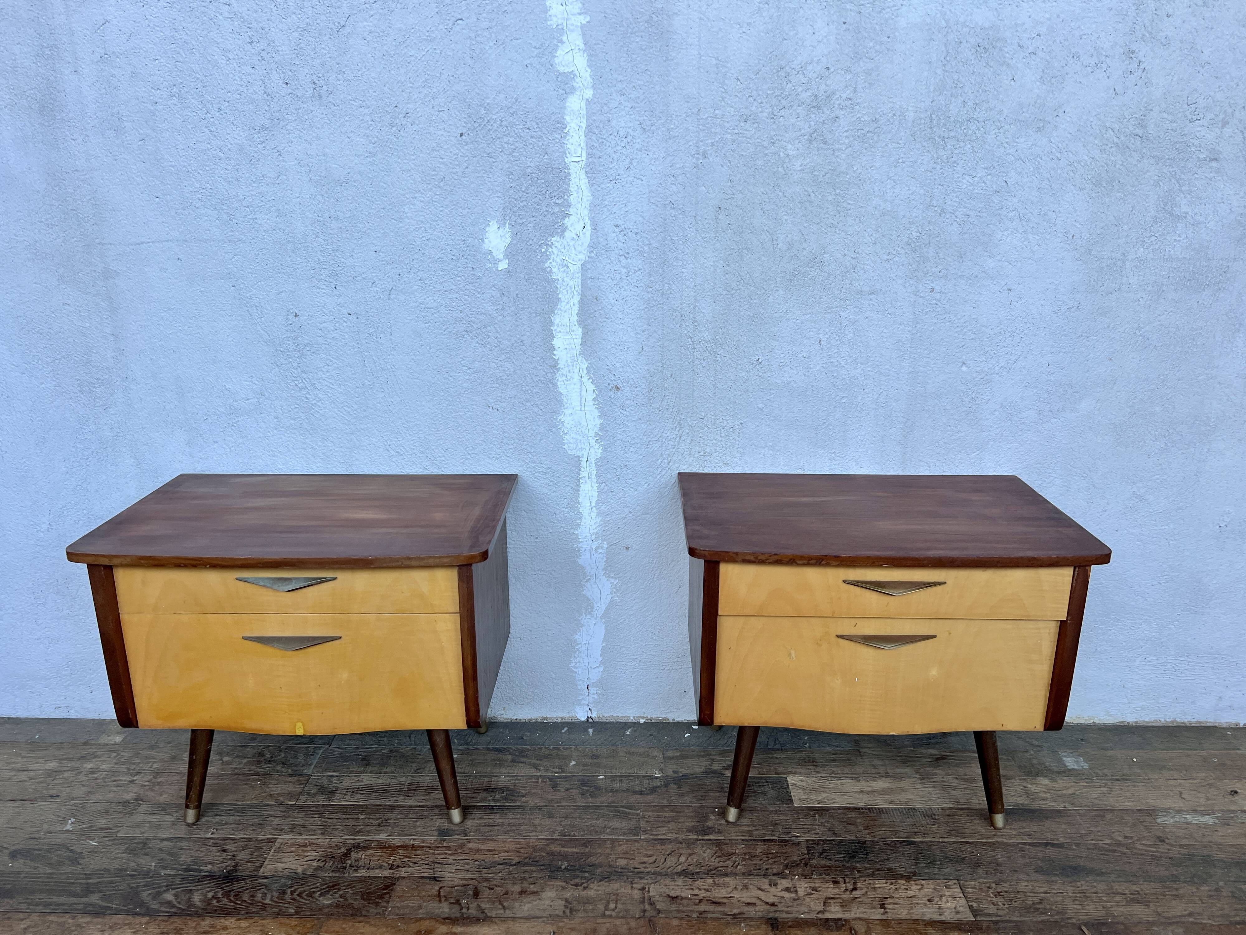 Pair of nightstands vintage bedside table compass legs