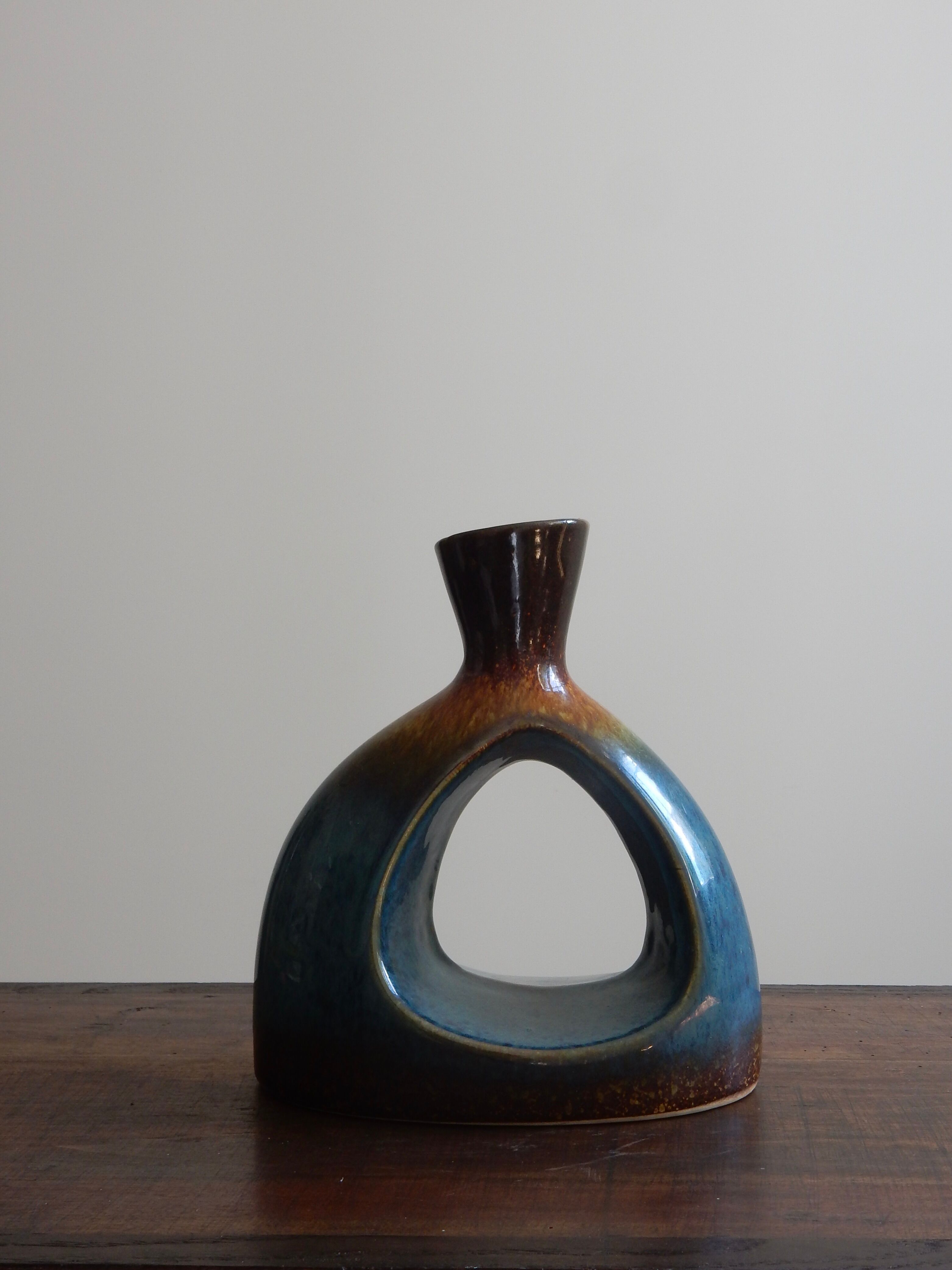 Blue and brown ceramic vase