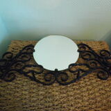 Vintage wall coat rack with mirror, 4 hooks, wrought iron