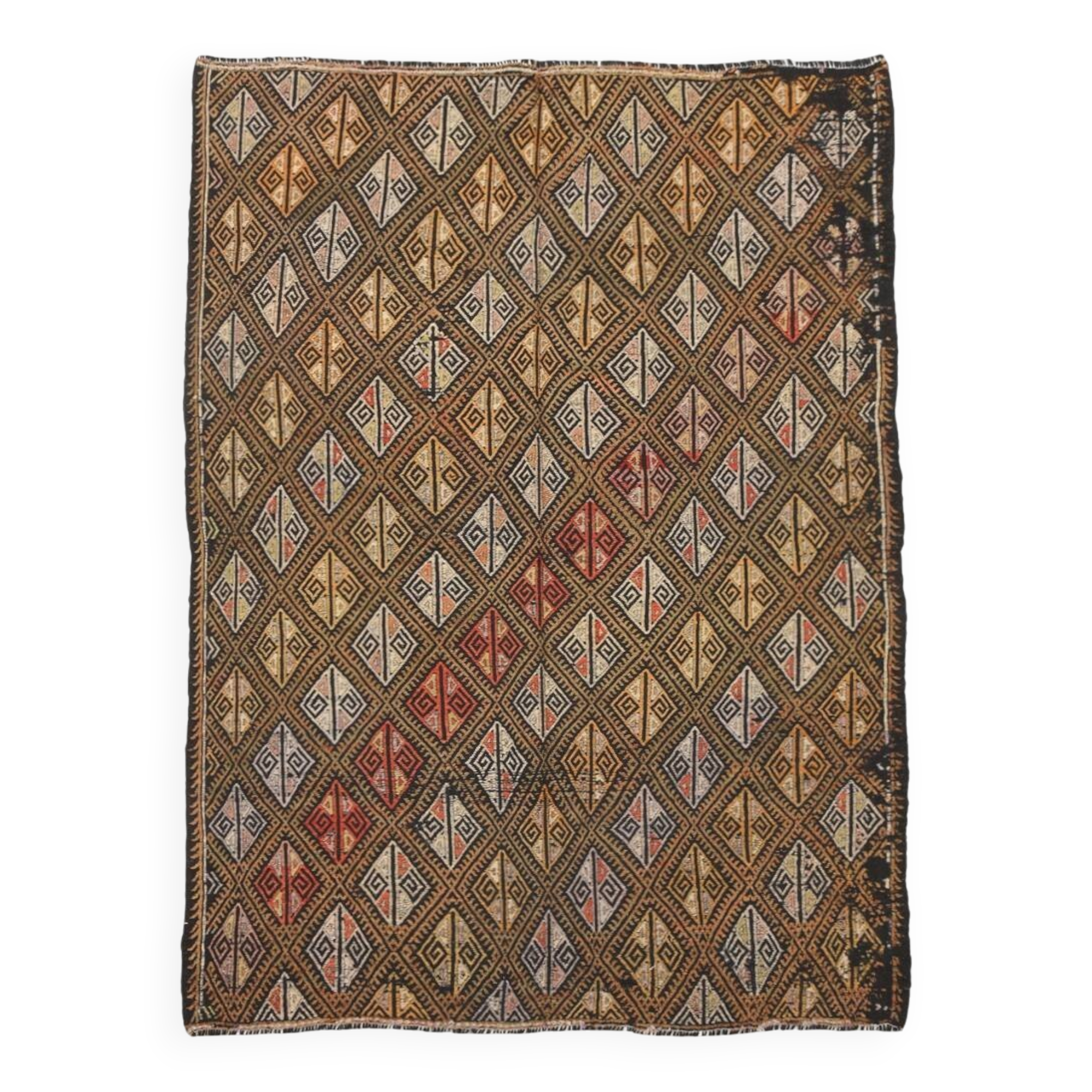 5x7 Brown Color Kilim Rug, Orientel Turkish Kilim, 153x202Cm