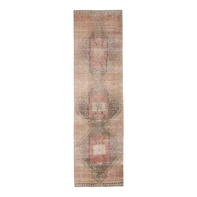 1970s Turkish Oushak Handmade Wool Cotton Orange Runner Rug 98x346