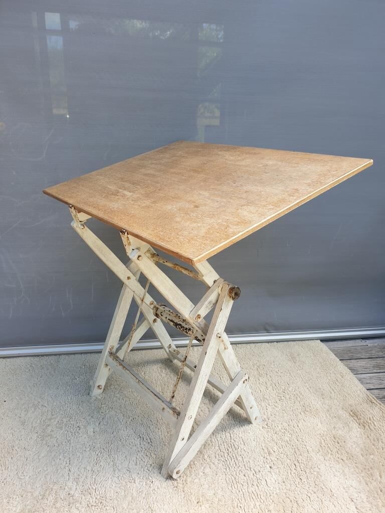 Table with architect's mechanism 1960 in white lacquered wood