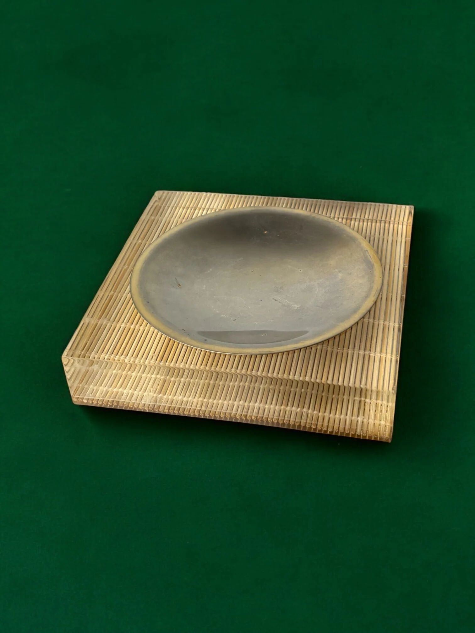 Lucite & rattan ashtray, Christian Dior style, circa 1970