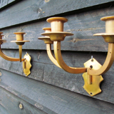 Antique Bronze and Brass 3 arm candle wall sconces Piano Organ fixtures French early 1900s can be re
