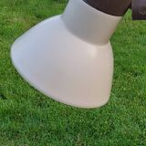 Floor lamp of the 70s in gilded brass lacquered beige metal and brown plastic 2 spots
