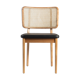 Black leather natural wood canning chair without armrests