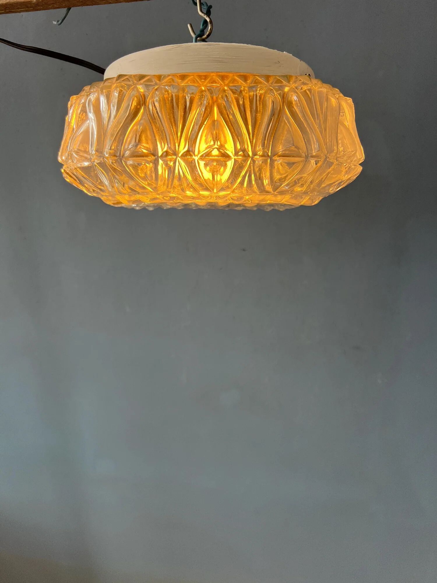 Vintage 30s flush mount glass ceiling lamp