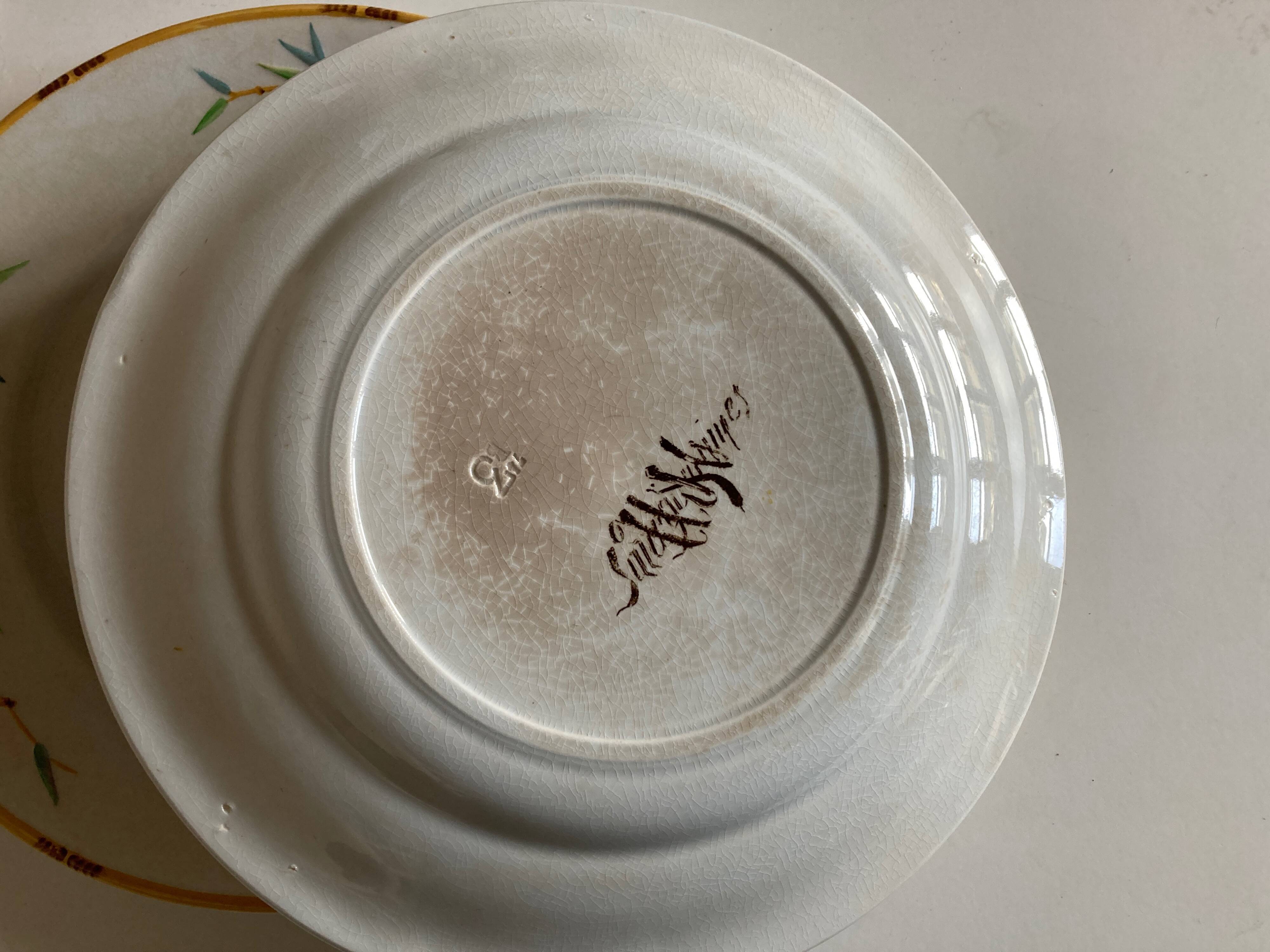 Set of 7 Sarreguemines Bamboo 1880 ironstone plates