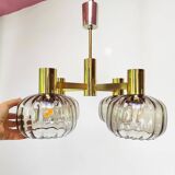 Midcentury brass pendant light and 4 glass tulips 60s/70s