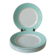 Set of 6 Badonviller flat plates with speckled mint colored edge 1950