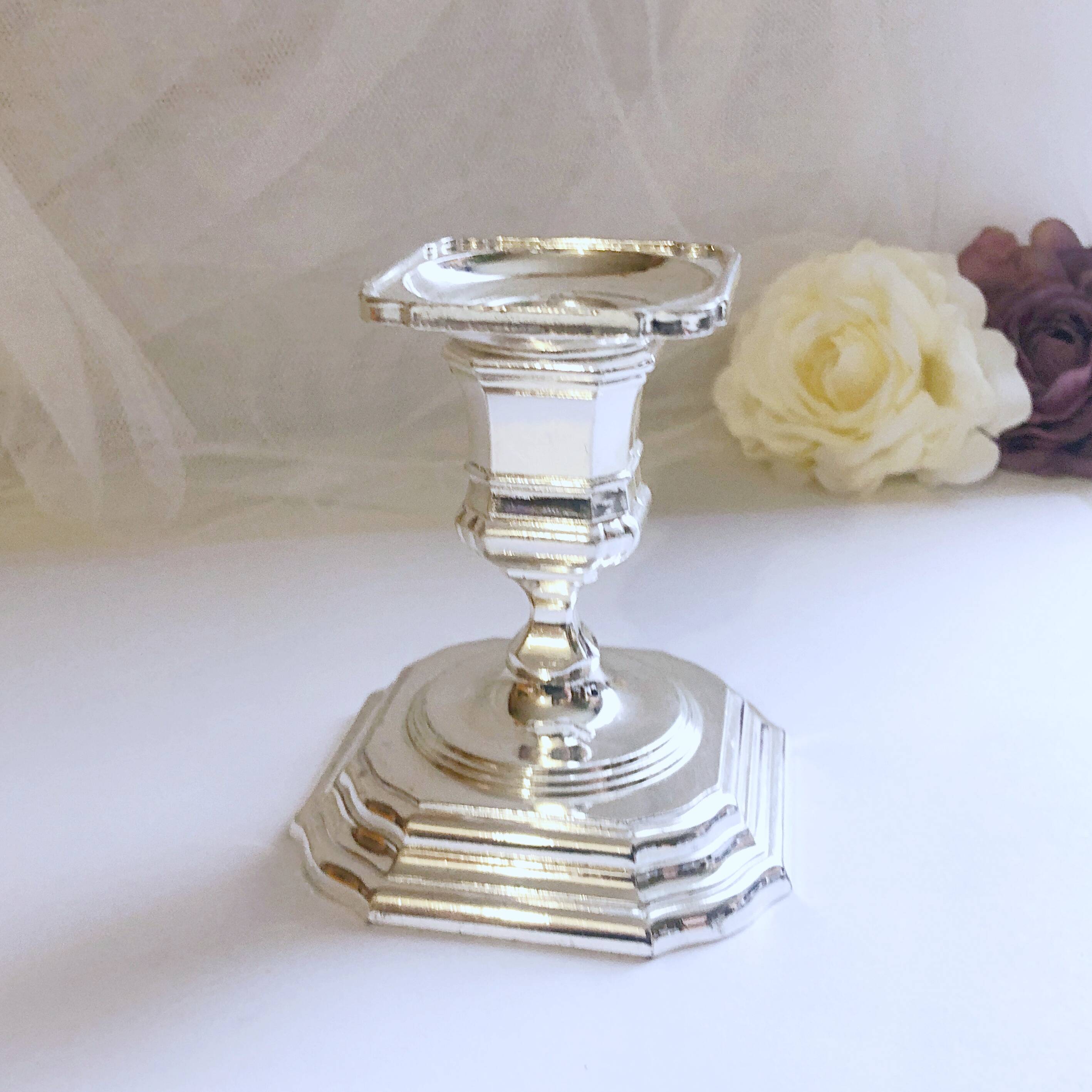 Candle holder on silver metal base Regency Style 20th West Germany