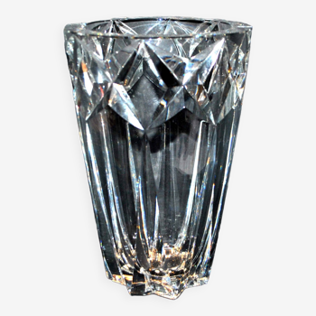 Saint-louis large deep beveled cut crystal vase signed saint-louis france h25
