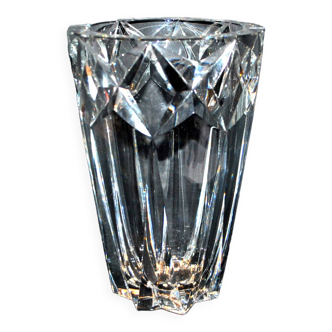 Saint-louis large deep beveled cut crystal vase signed saint-louis france h25
