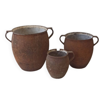 Old cast iron cookware. Flower pots. Set of 3 pcs.