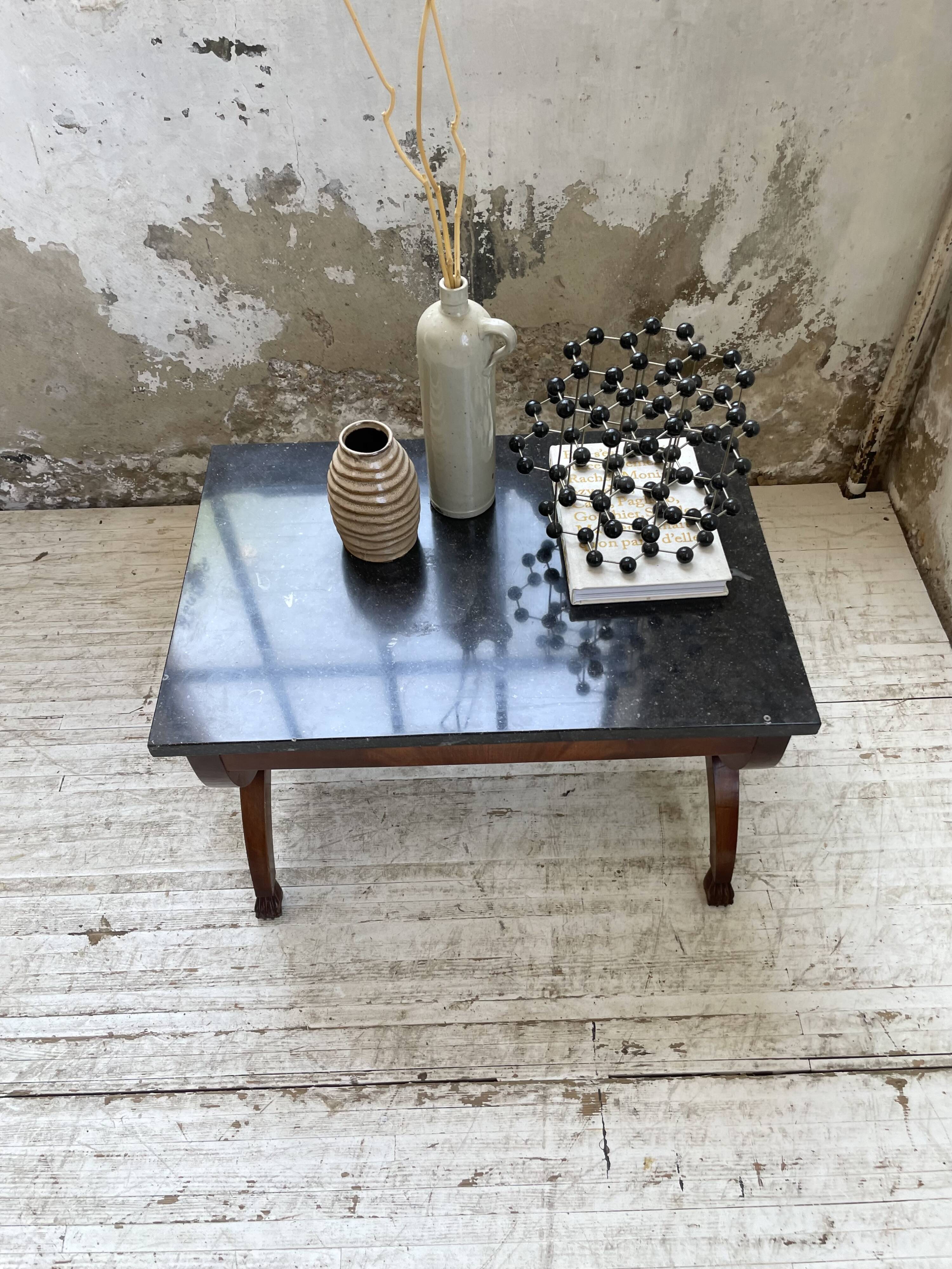 Empire style marble and mahogany coffee table