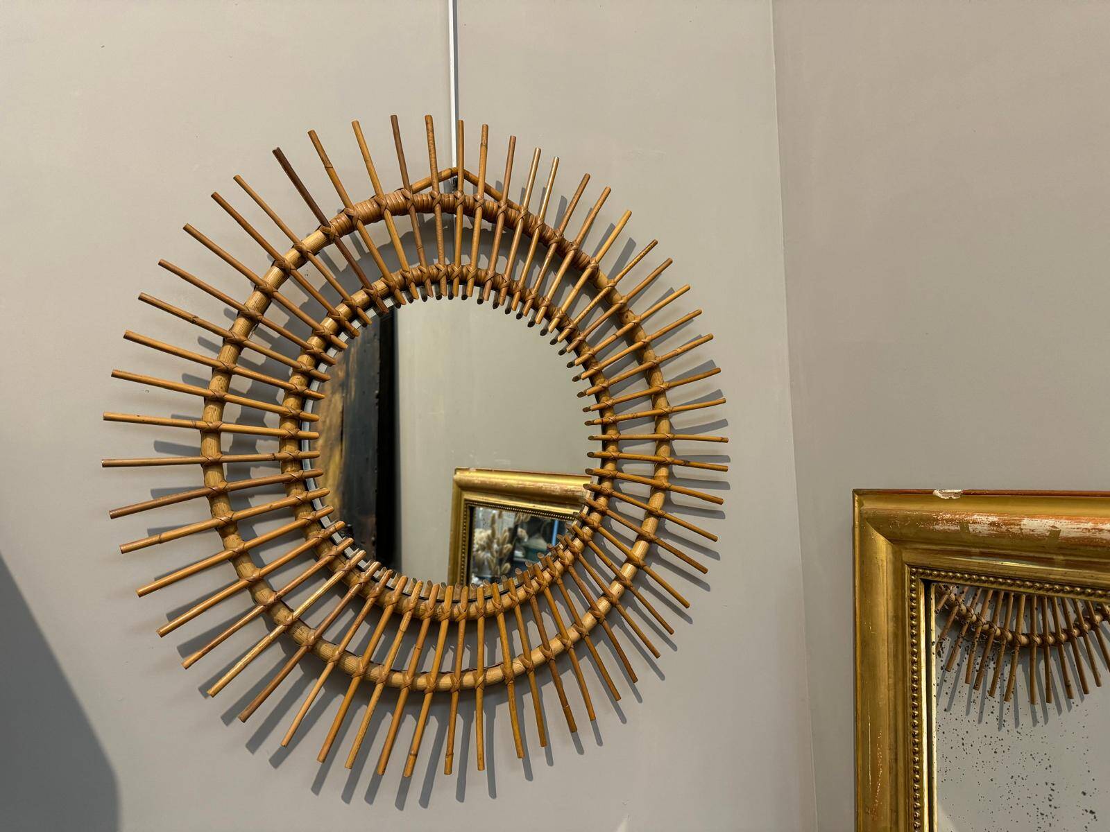 Vintage rattan sun mirror