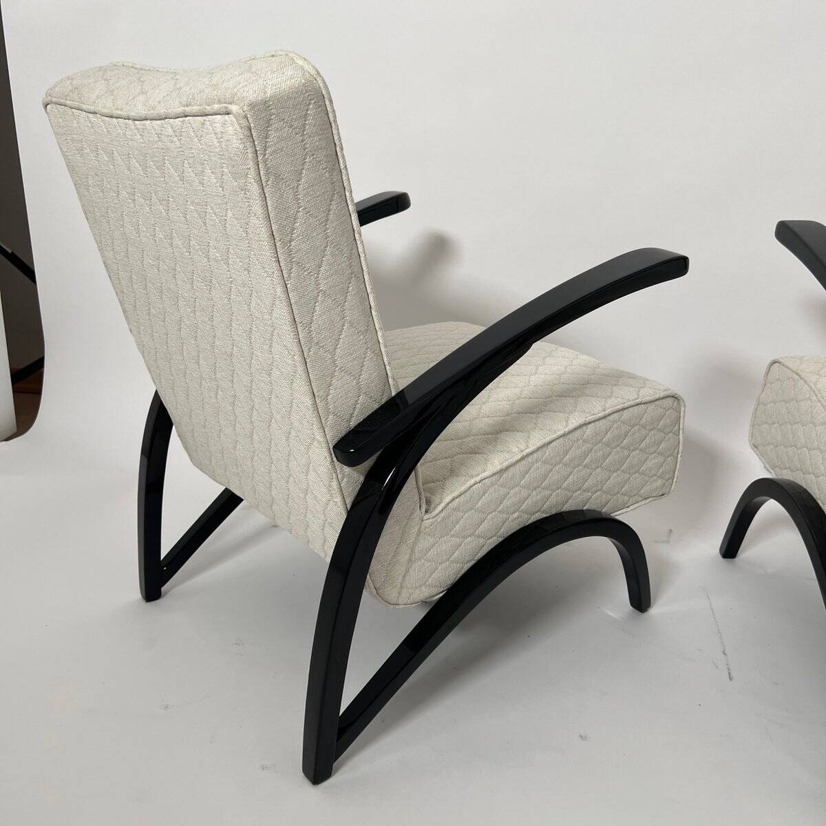 Set of Czechian Art Deco Black Laquered Lounge Chairs attributed to J. Halabala for Up Závody, 1930s