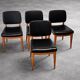 Set of 4 vintage 1960s chairs in wood and black faux leather – design