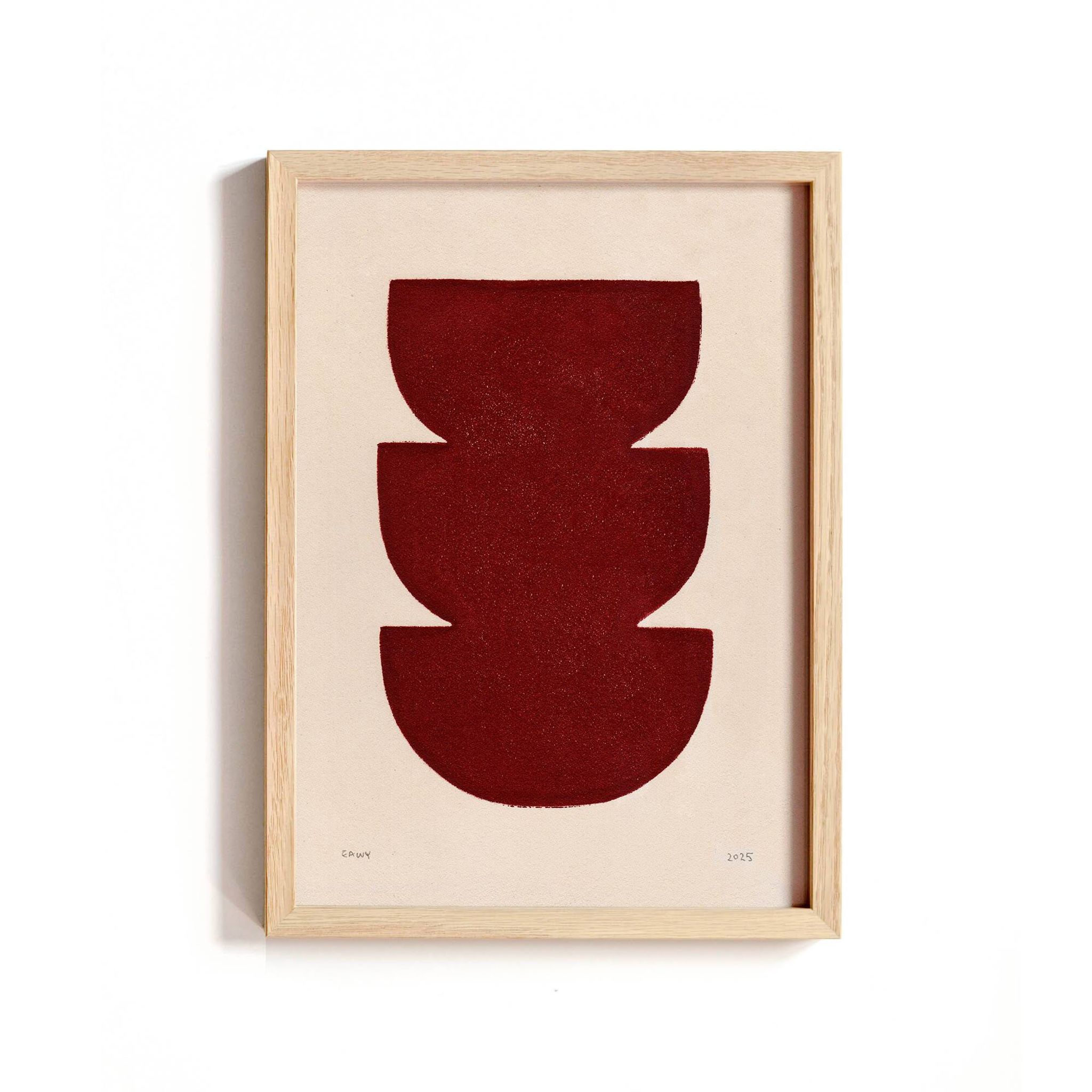 Abstract painting on paper, dark red illustration signed Eawy.